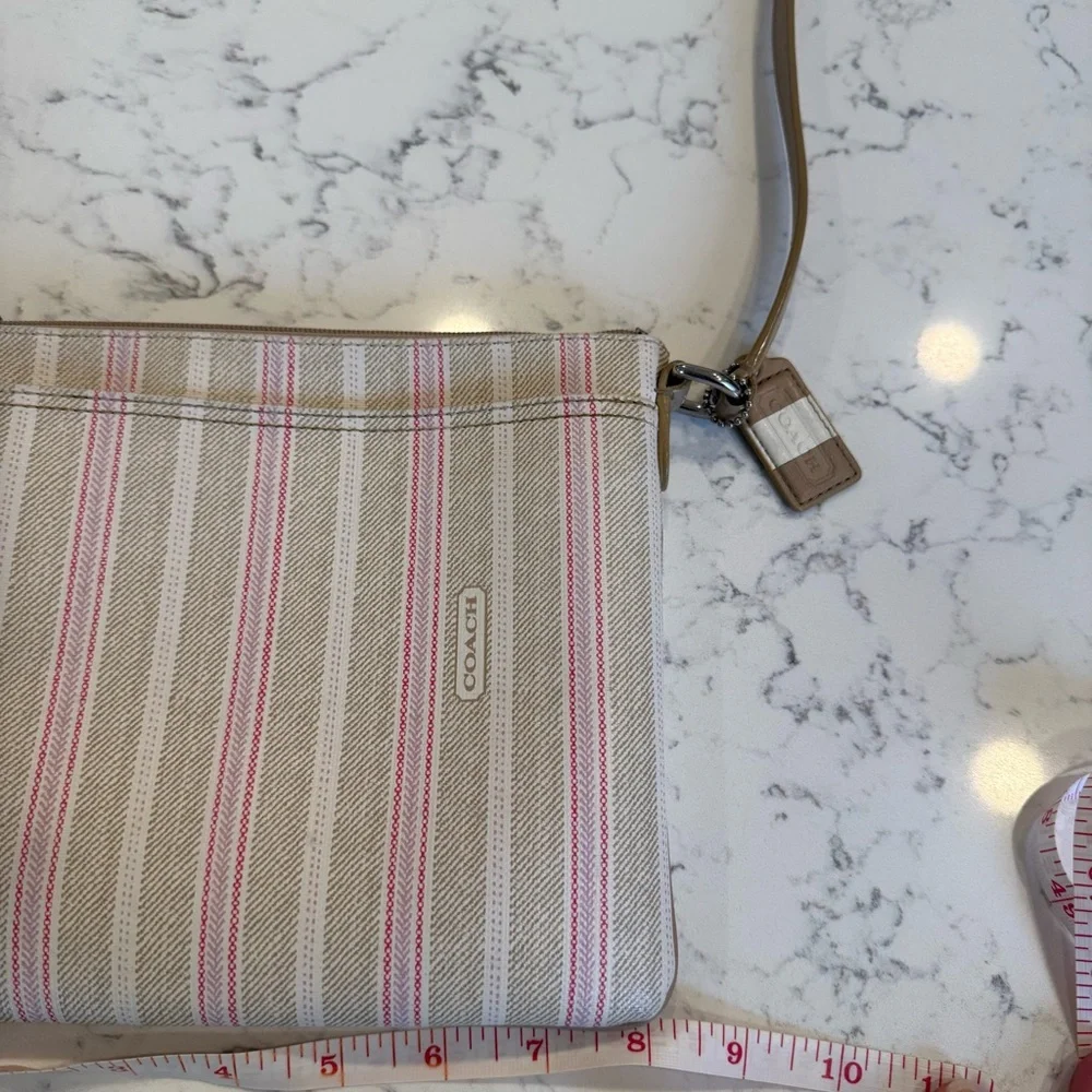 Coach Crossbody Bag with Pink and Cream Stripes